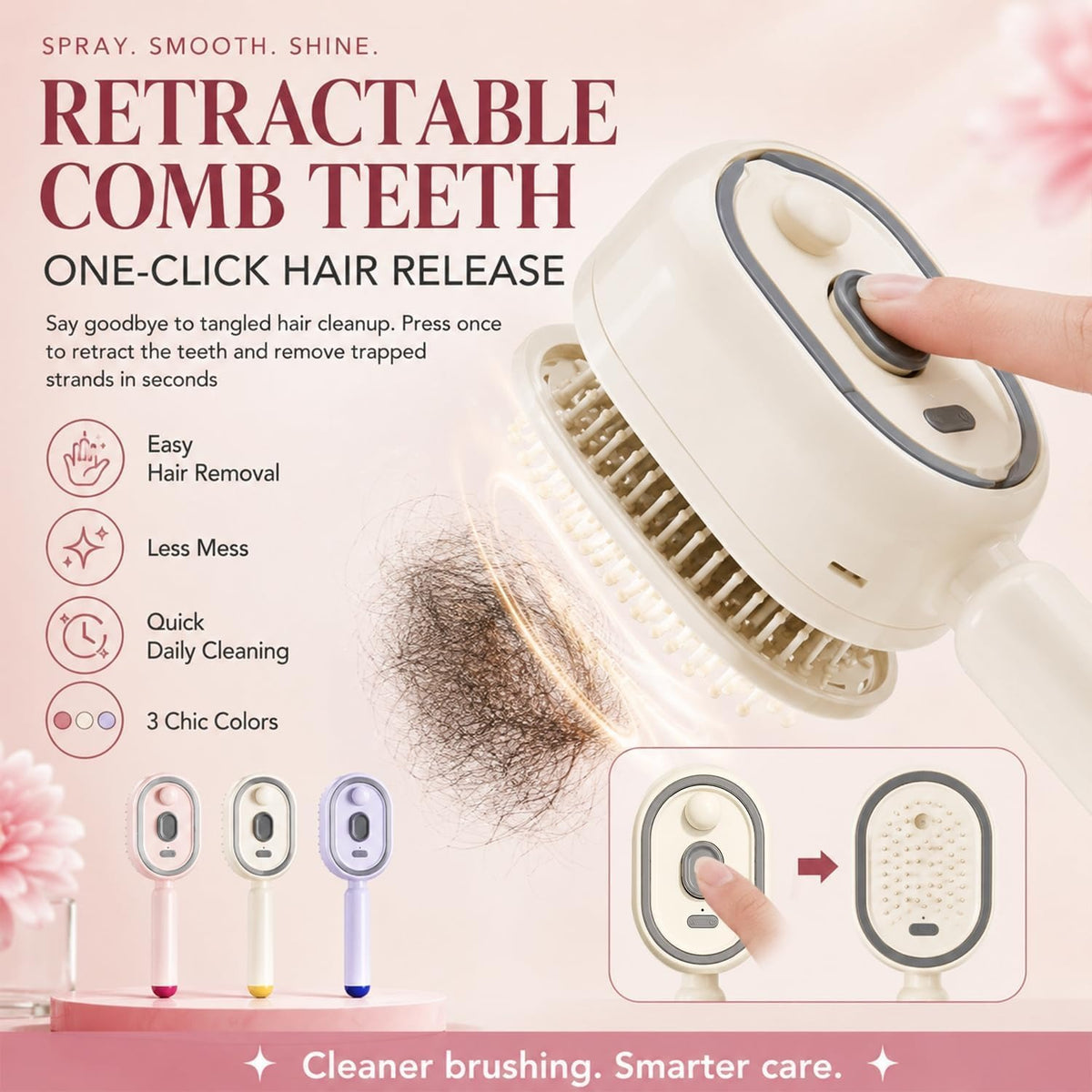 3-in-1 Spray Massage Hair Brush | Anti-Frizz & Self-Cleaning